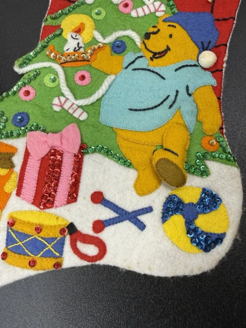 Disney Winnie the Pooh Christmas Stocking 3D Felt Vintage Walt Disney 1990s